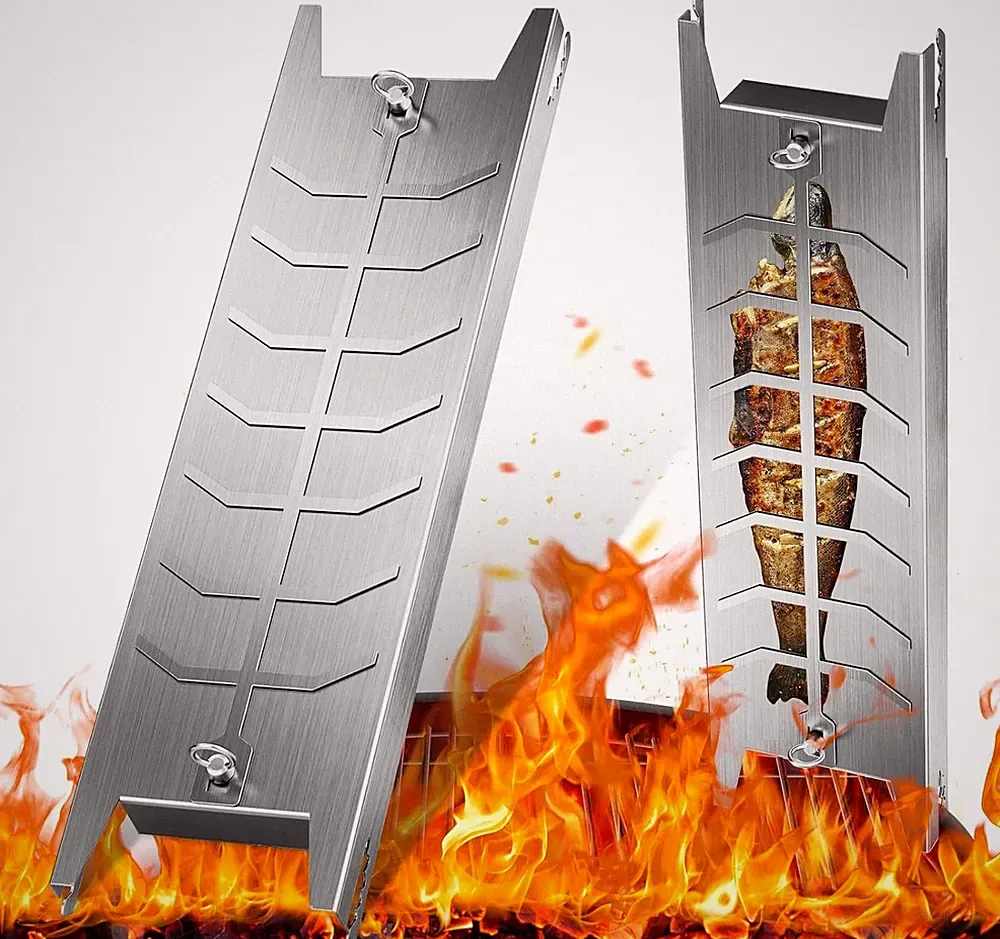 1X Flammlachsbrett set Edelstahl Feuerschale Flammlachsbretter Lachsbrett 59,5cm