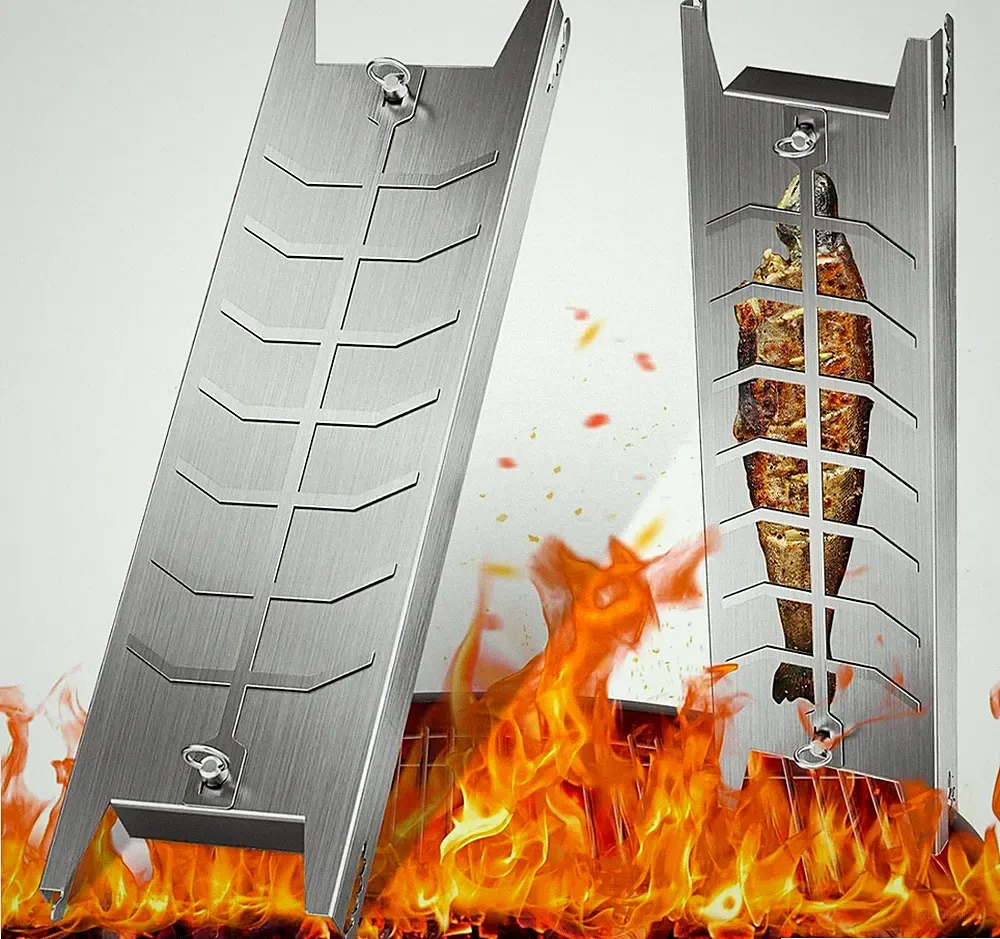 1X Flammlachsbrett set Edelstahl Feuerschale Flammlachsbretter Lachsbrett 59,5cm