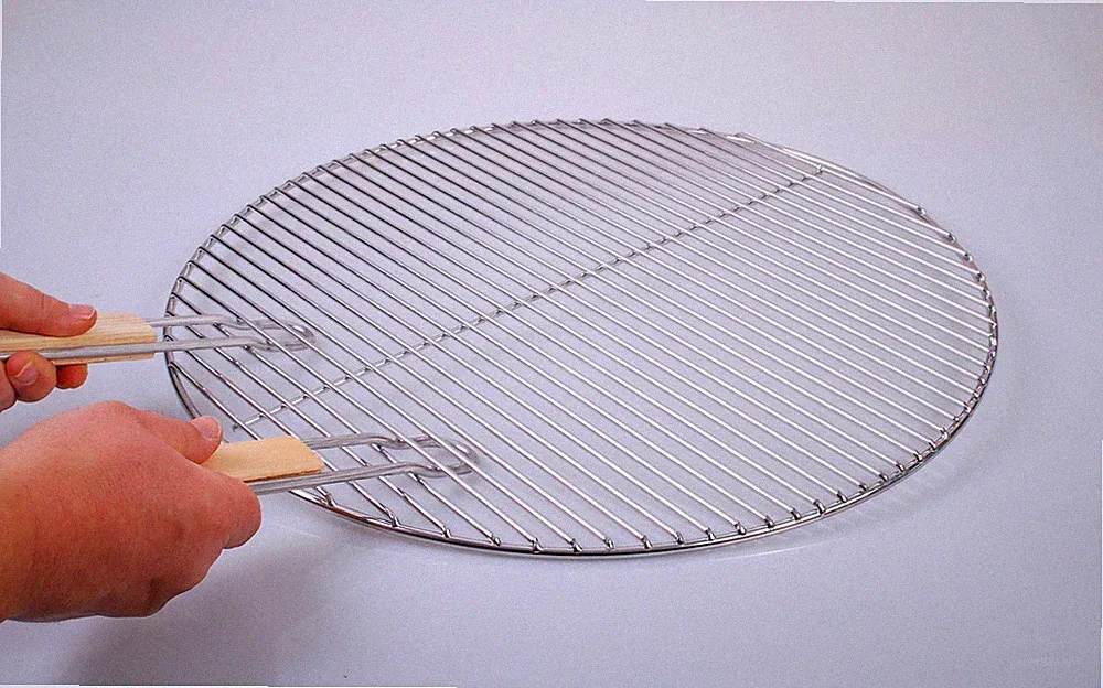 80cm Edelstahl Grill rund mit Griff, 4mm Stab Grillrost Feuerschale Feuerkorb