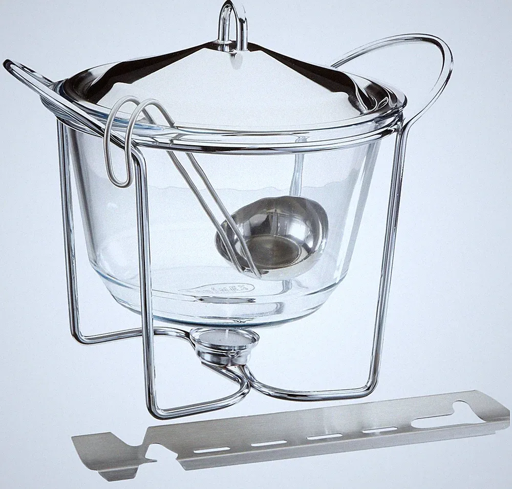 APS Feuerzangenbowle Set 4 L Glasschale Edelstahldeckel Stövchen verchromt
