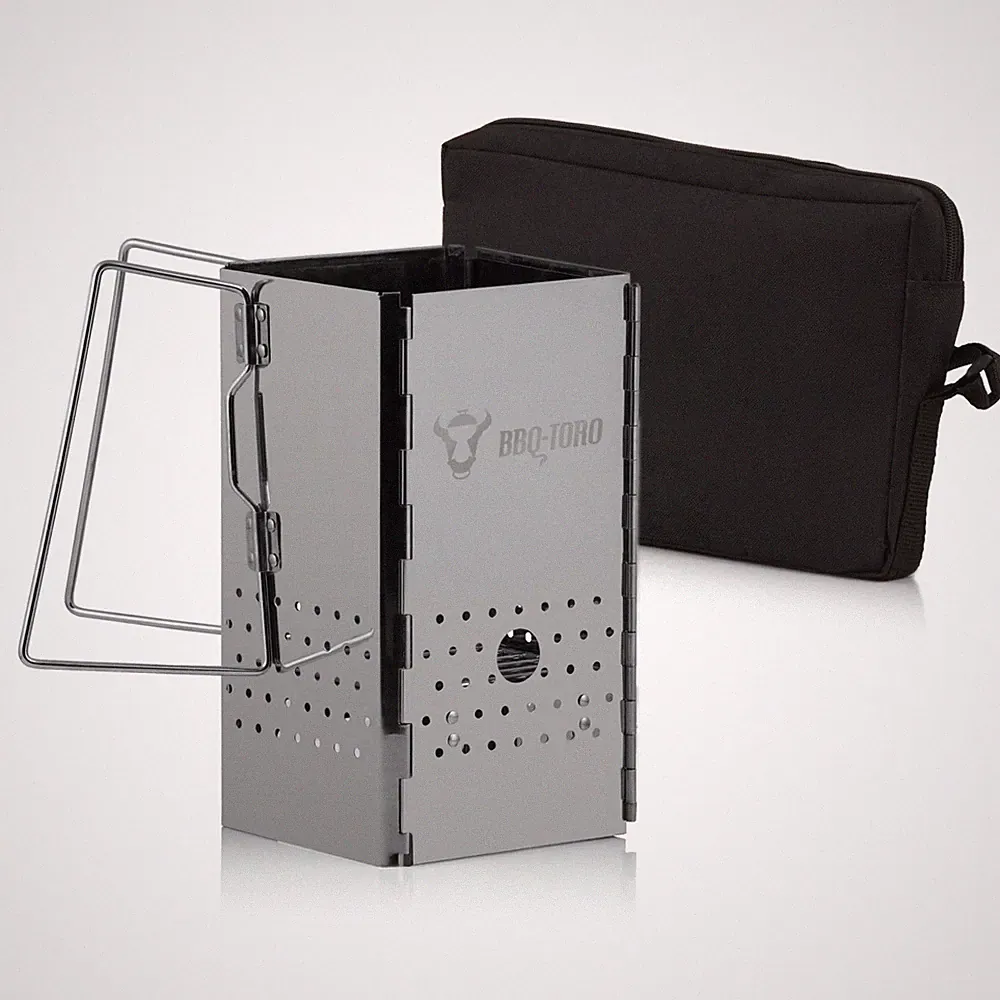 BBQ-Toro klappbarer Edelstahl Anzündkamin mit Griffen | 16 x 16 x 29 cm, faltbar