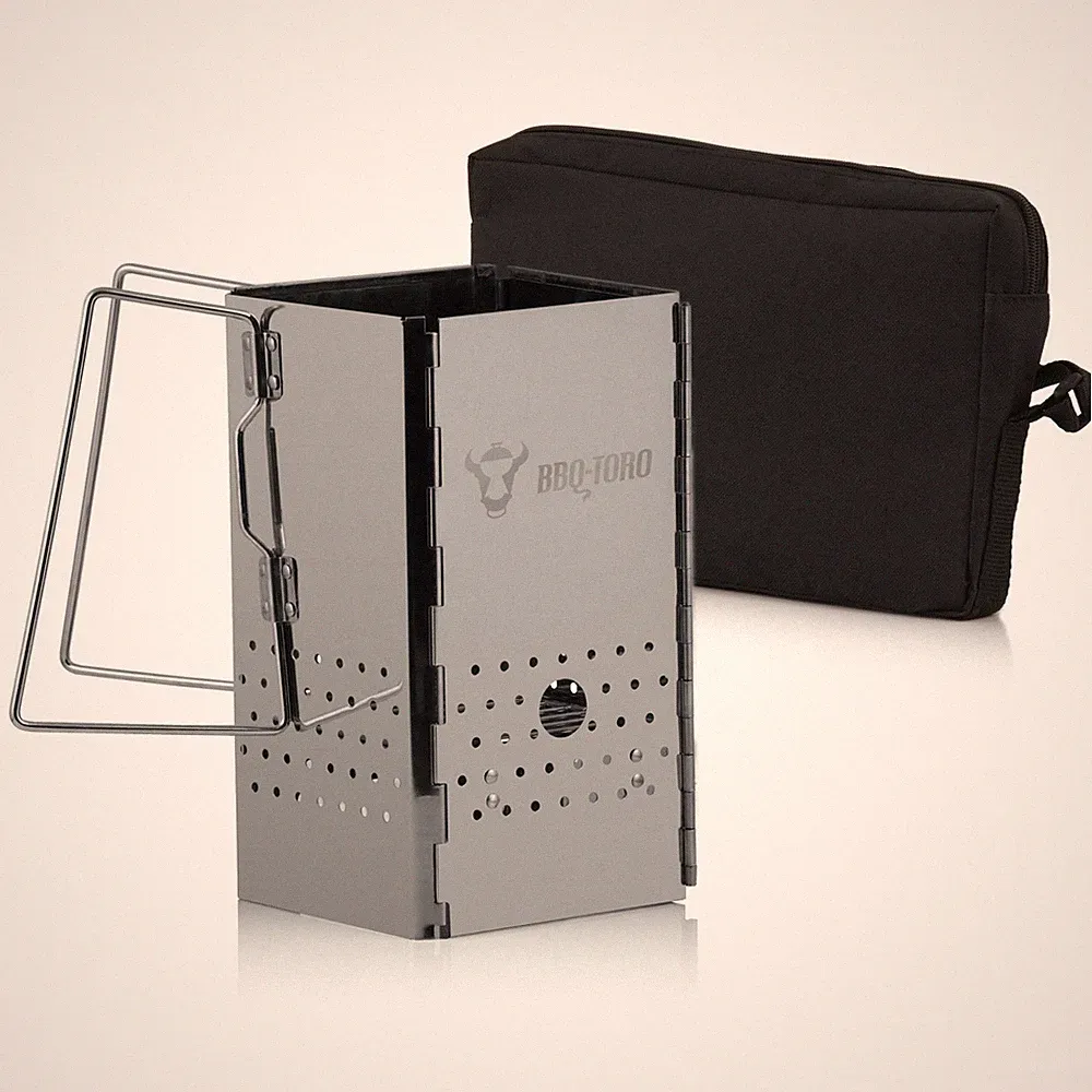 BBQ-Toro klappbarer Edelstahl Anzündkamin mit Griffen | 16 x 16 x 29 cm, faltbar