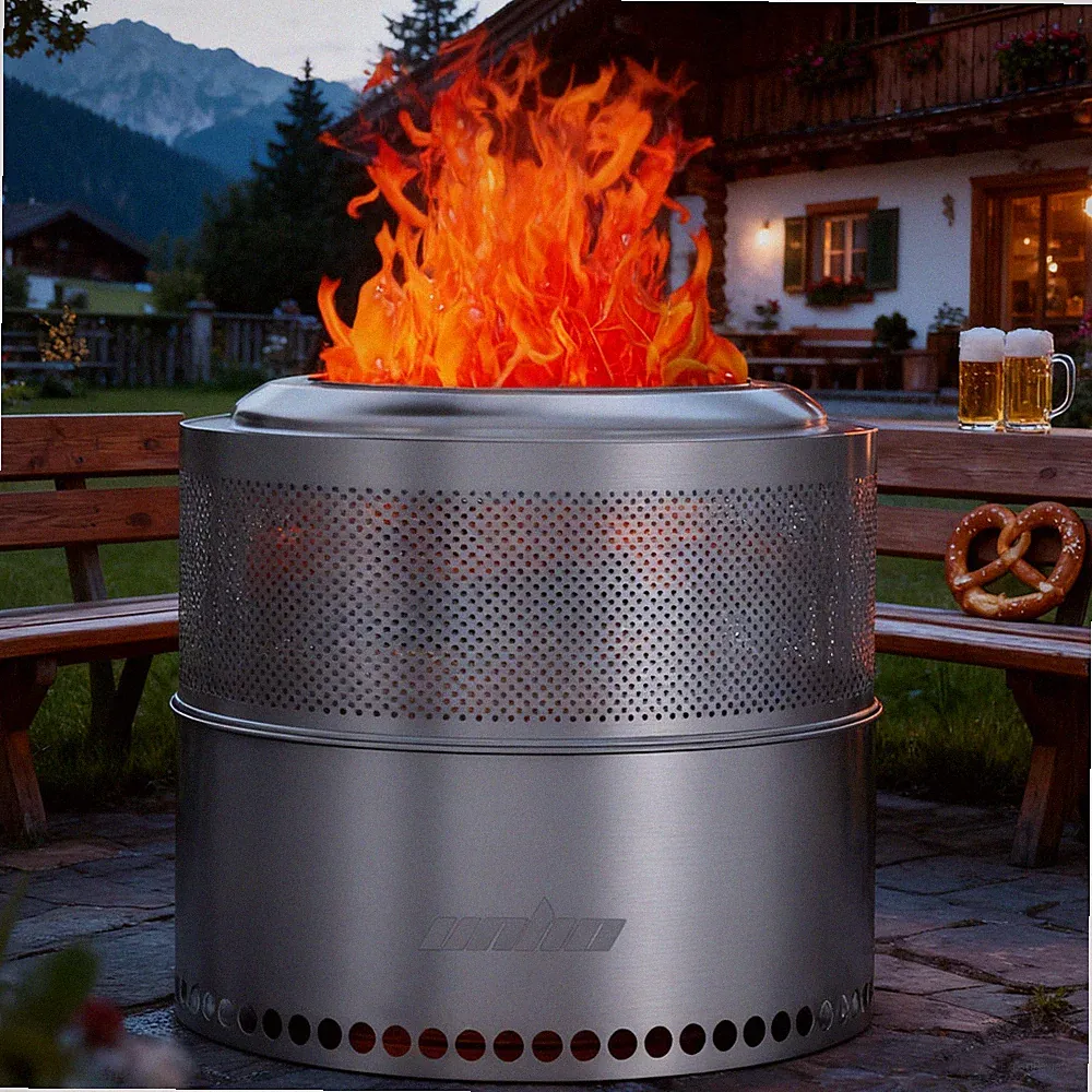 Edelstahl Feuerkorb raucharm Garten Feuerstelle Camping Ofen tragbar Feuerschale