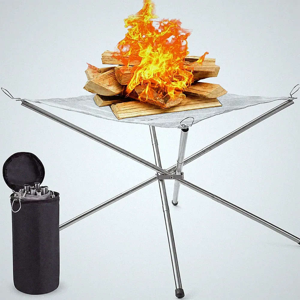 Edelstahl Feuerschale Faltbar 56 cm Camping Feuerkorb BBQ Garten mit Tragetasche