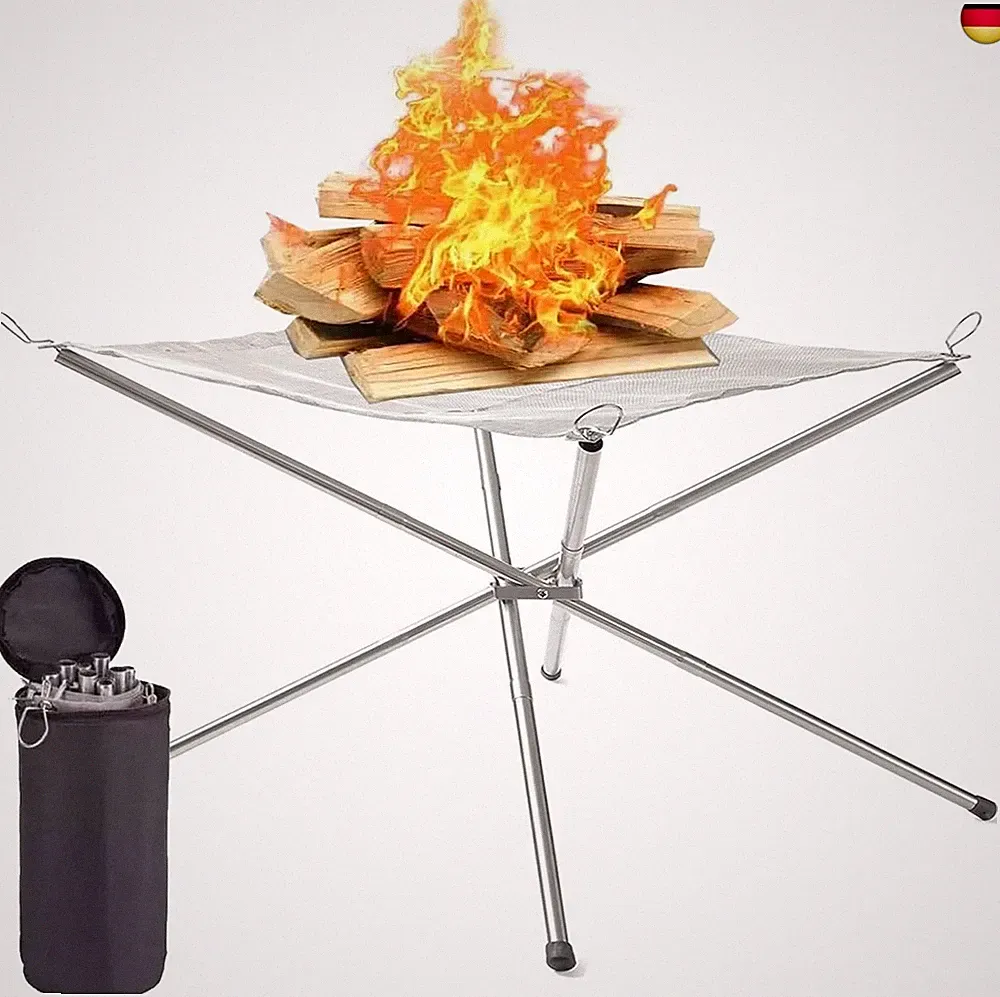 Edelstahl Feuerschale Faltbar Großformatig 56cm mit tragbarer