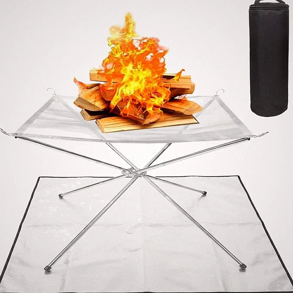 Edelstahl Feuerstelle 56CM - Tragbar mit Feuermatte für unvergessliche Abende