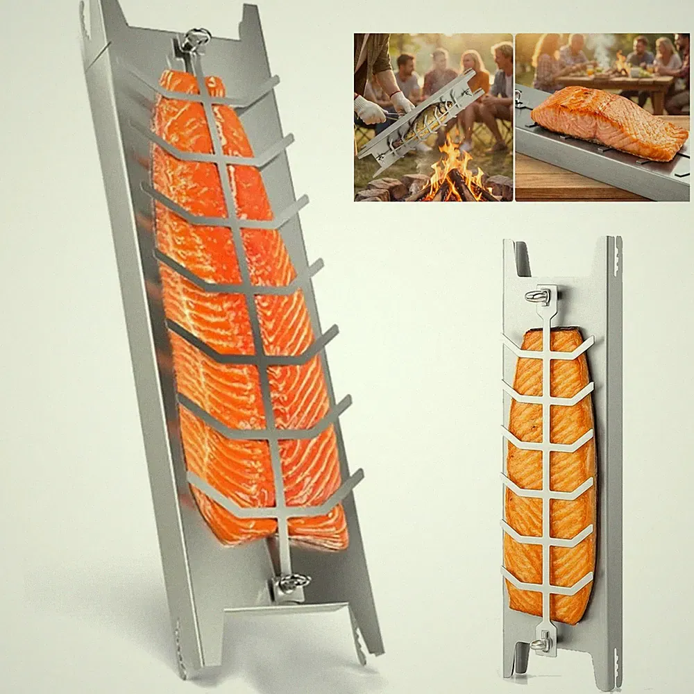 Edelstahl Flammlachsbrett Feuerschale Flammlachsbretter Lachsbrett Halter