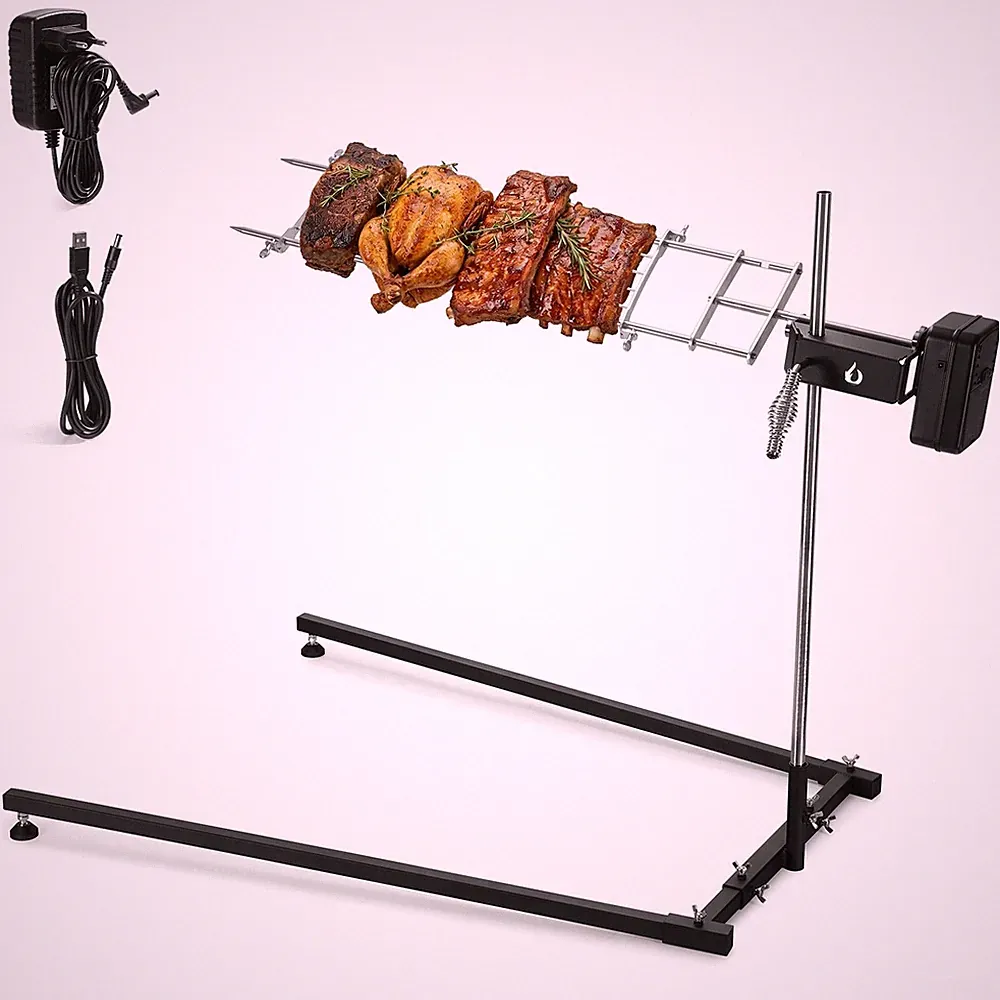 Edelstahl Spanferkelgrill Grillspieß mit Ständer für Feuerschale