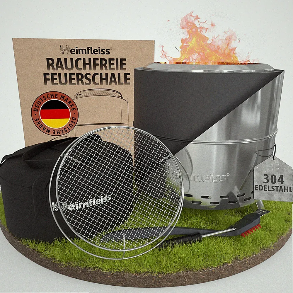 Feuer-Schale Rauchfrei für den Garten Korb-Tonne-Stelle Funkenschutz Edelstahl
