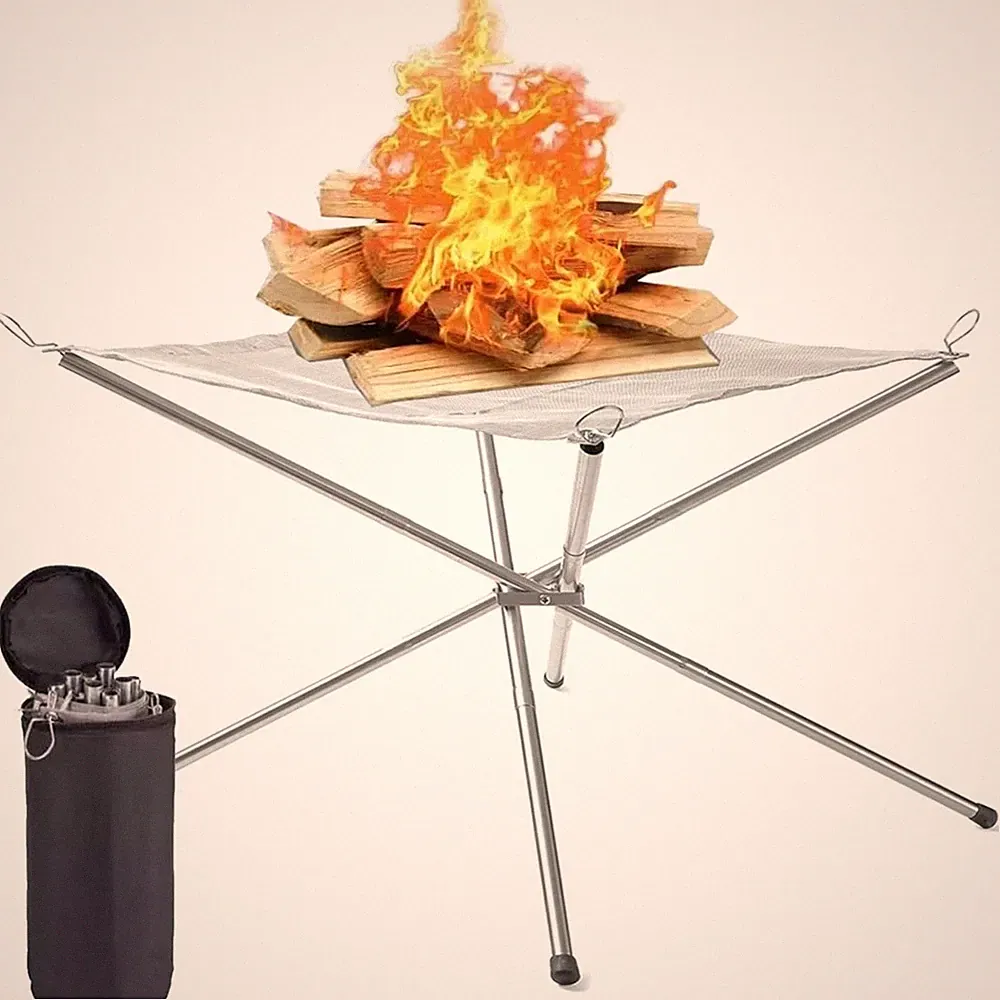 Feuerschale, Camping Feuerstelle, faltbar, Edelstahl, tragbar, 56cm, Garten