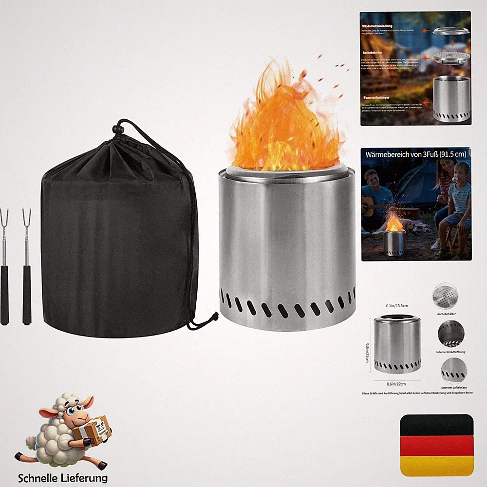 Feuerschale Edelstahl 22cm Camporg Tragbar Outdoor Feuerkorb Kamin Feuerstell...