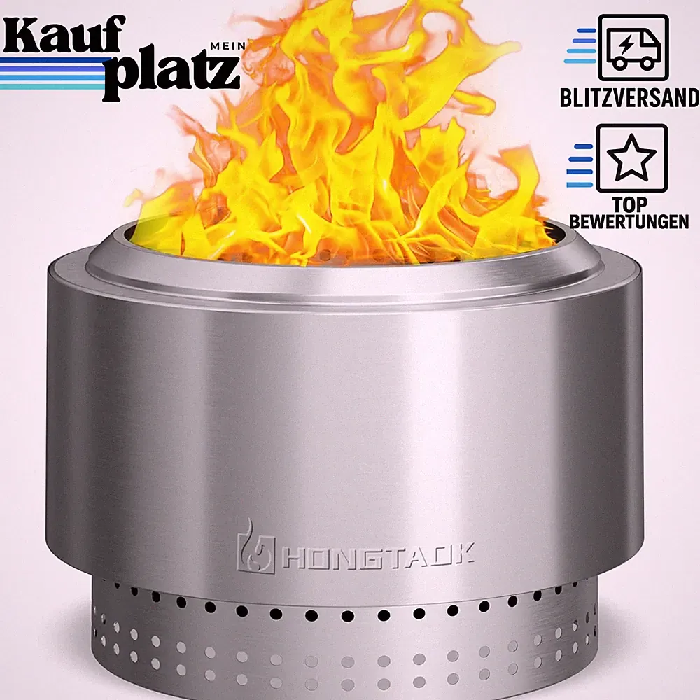 Feuerschale Edelstahl 50 cm Rauchfrei Abnehmbare Ascheplatte mit Schürhaken
