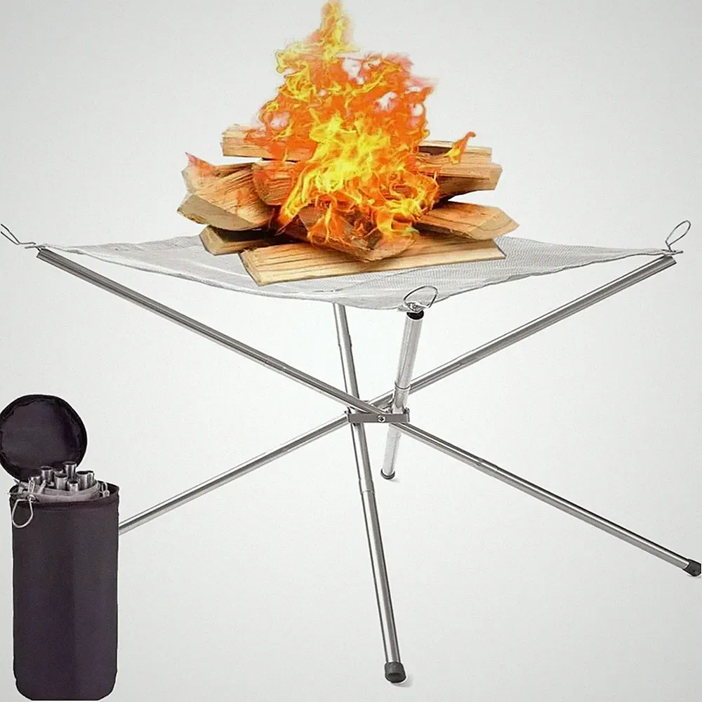 Feuerschale Edelstahl Camping Garten tragbar 56cm Feuerkorb Kamin Feuerstelle