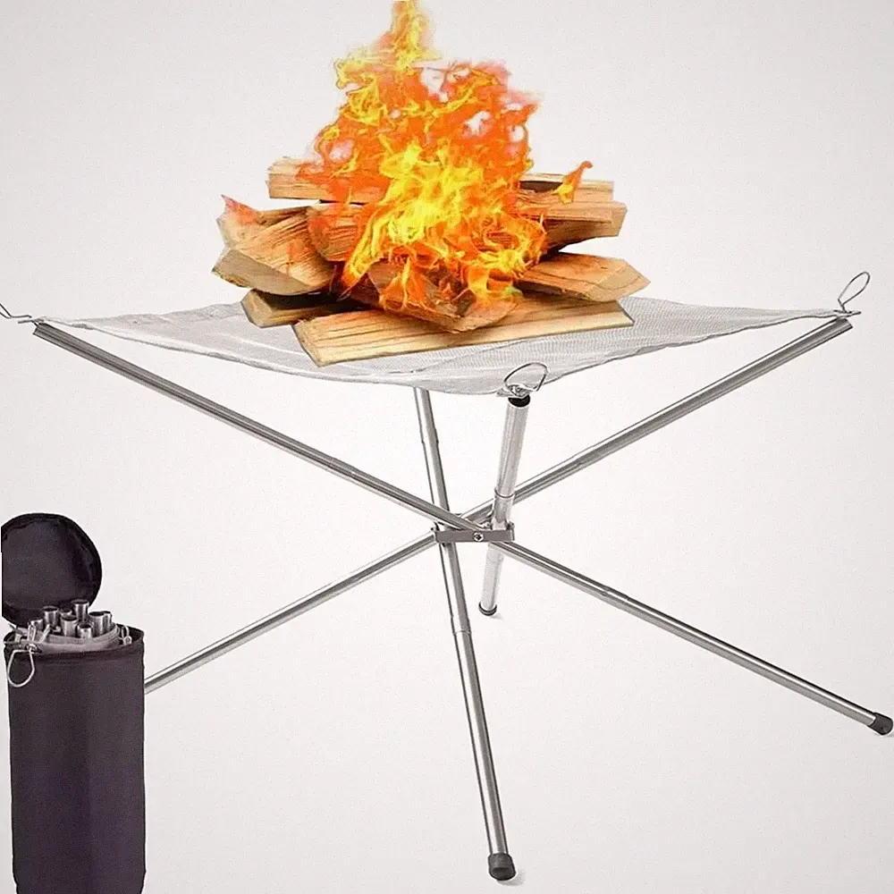 Feuerschale Edelstahl faltbar 56cm camping Garten tragbar Feuerkorb Holz