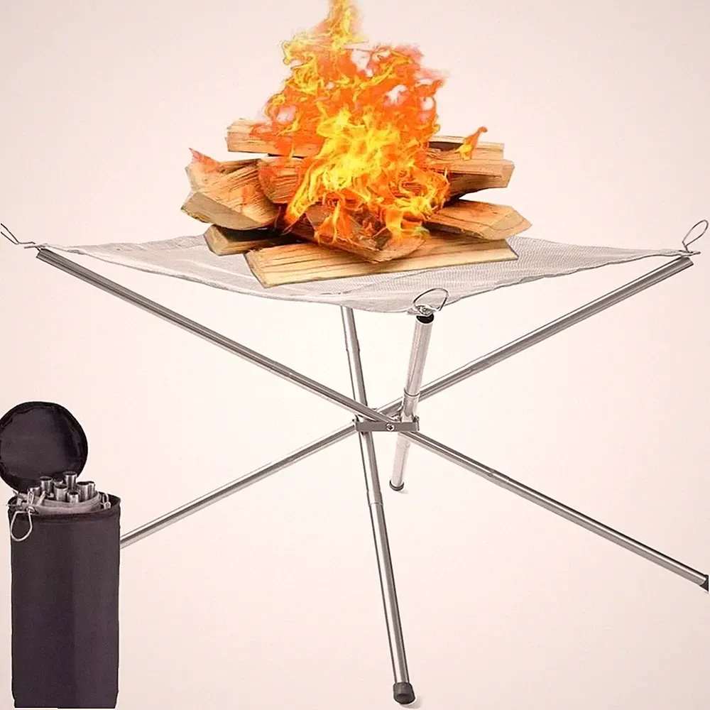 Feuerschale Edelstahl faltbar Camping Garten Tragbar BBQ Feuerstelle 56cm