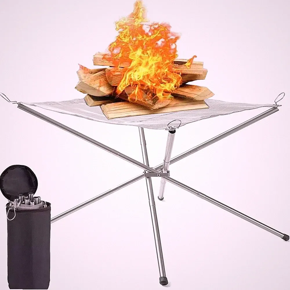 Feuerschale Edelstahl faltbar groß Camping Feuerkorb tragbar 56cm