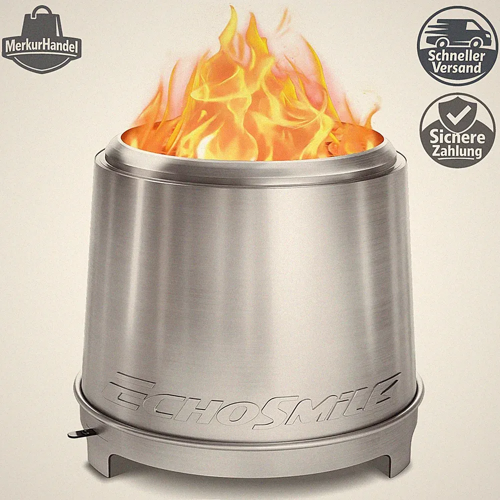 Feuerschale Edelstahl Rauchfrei Verstellbare Drosselklappe 46 cm für Terrasse