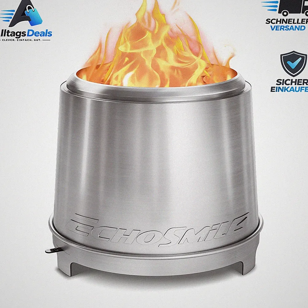 Feuerschale Edelstahl Rauchfrei Verstellbare Drosselklappe 46 cm Terrasse
