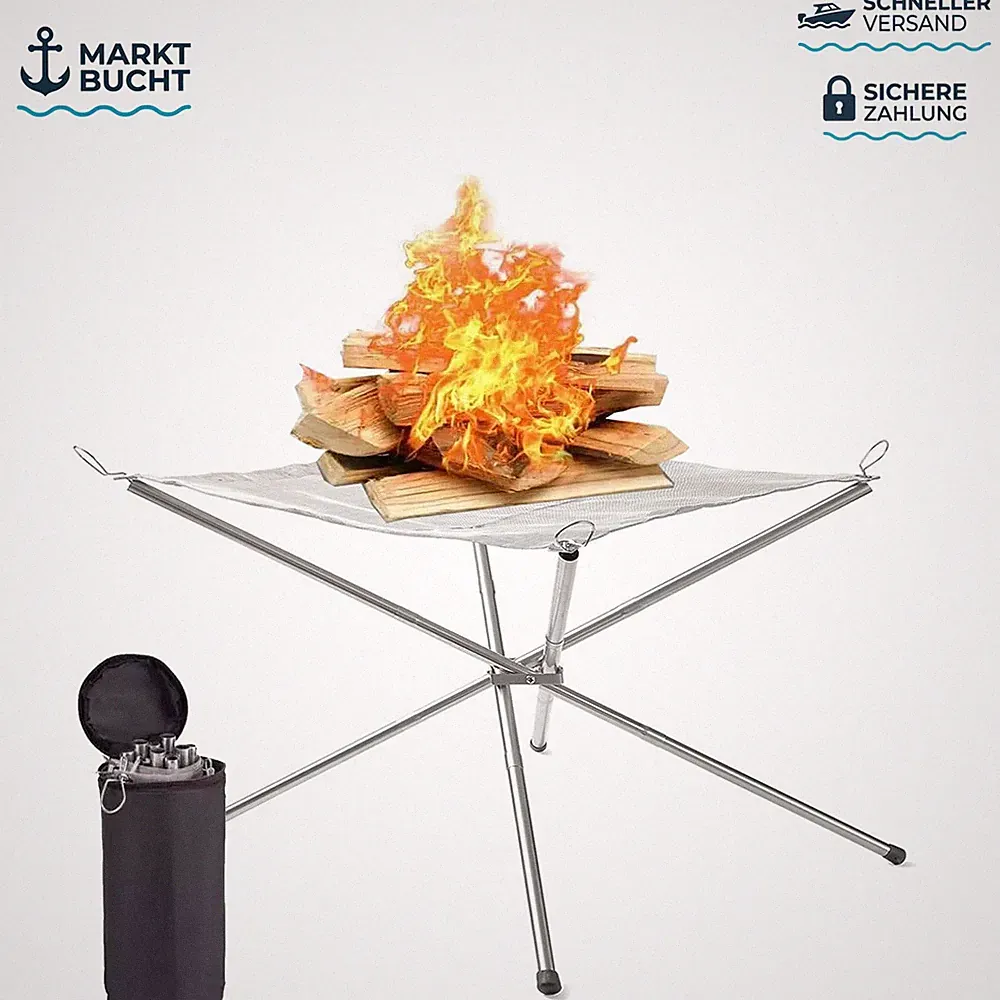 Feuerschale Faltbar 56cm Edelstahl mit Tragetasche für Camping BBQ Garten