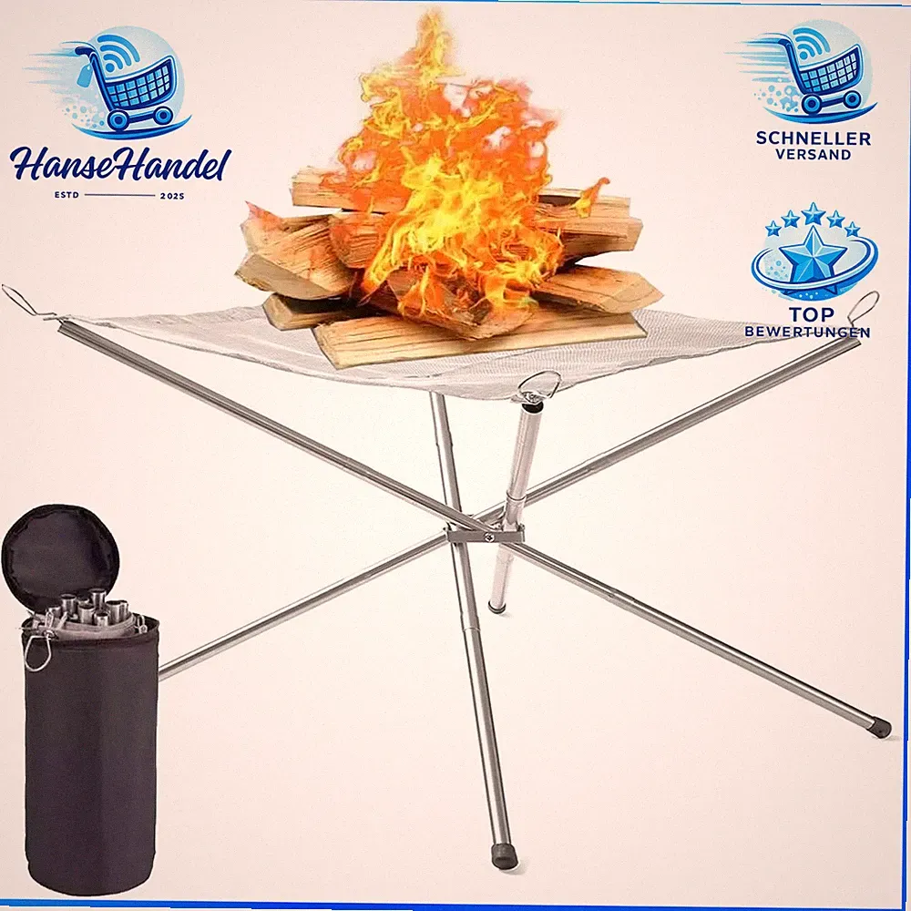 Feuerschale Faltbar 56cm Edelstahl Tragetasche Zusammenklappbar für Outdoor BBQ