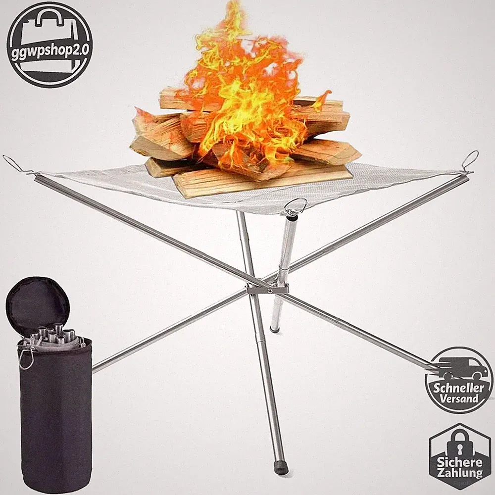 Feuerschale Faltbar 56cm Edelstahl Zusammenklappbar Tragetasche für Outdoor