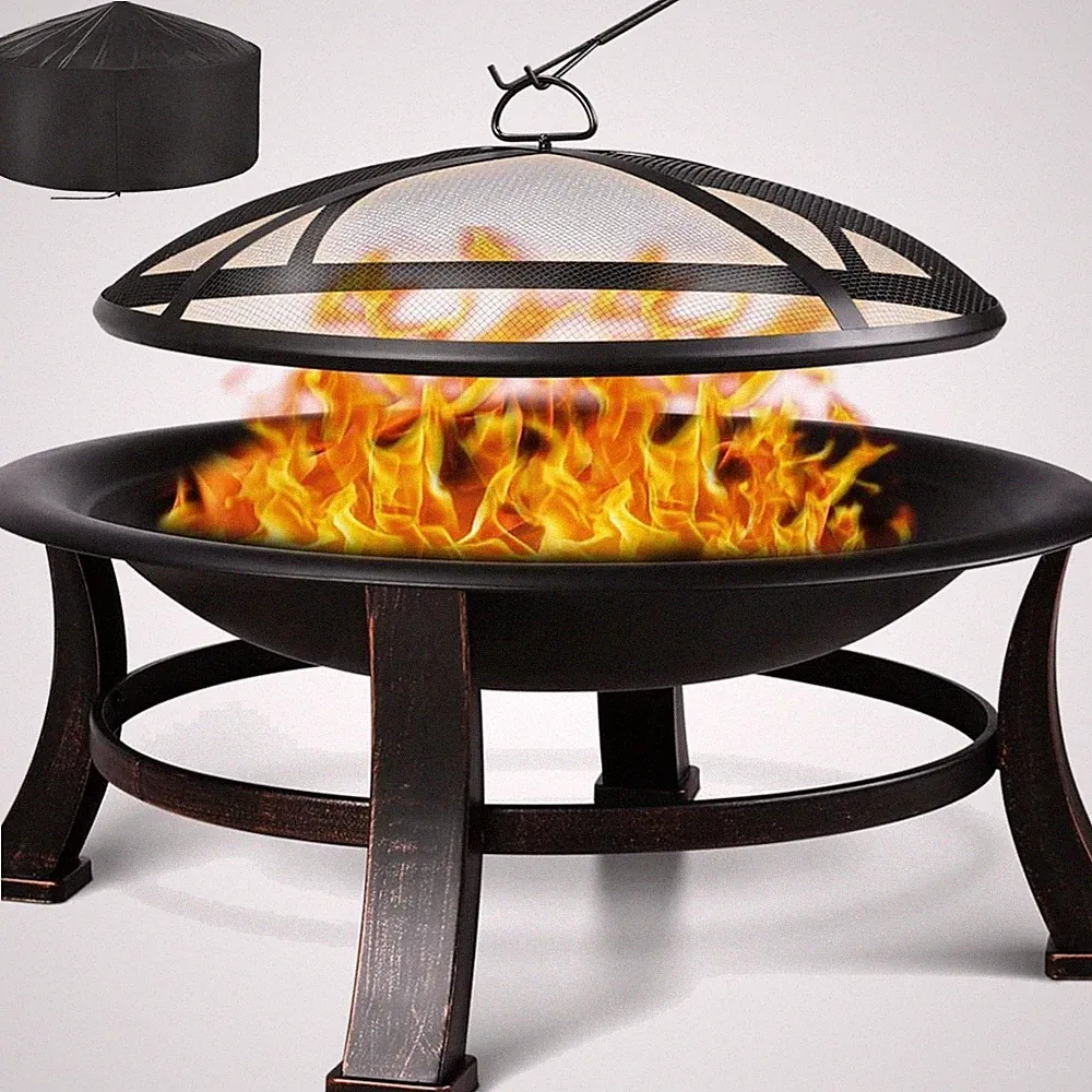 Feuerschale Feuerkorb Grillrost Funkenschutz Gartenschale 76cm Retro