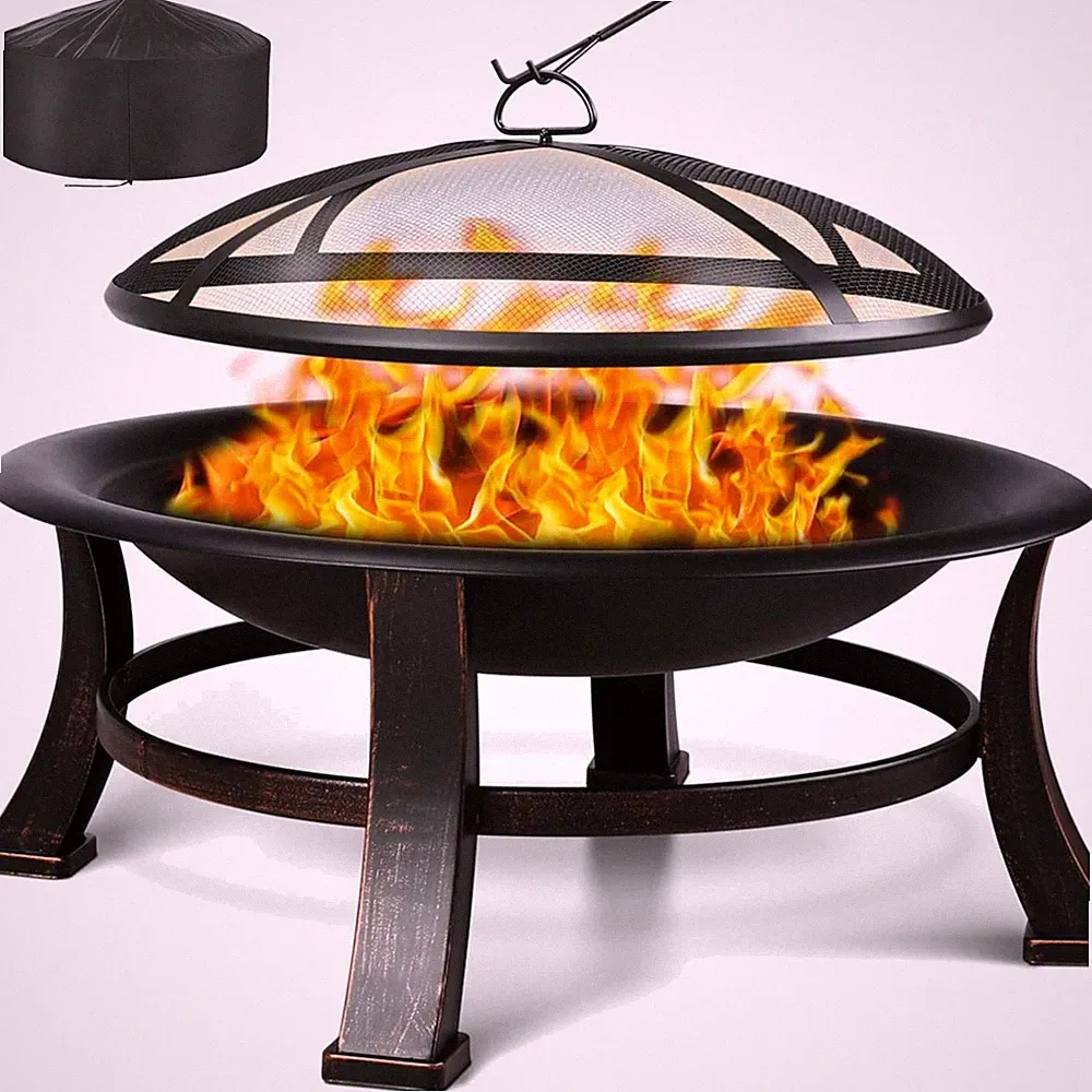 Feuerschale Garten Feuerkorb Grill Retro-Look Funkenschutz Sicherheitsständer