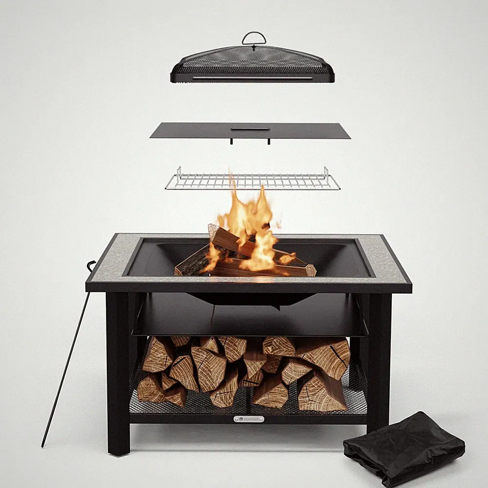 Feuerschale Grill 87 cm Feuerstelle Terrasse Feuerkorb Tisch Stahl Funkenschutz