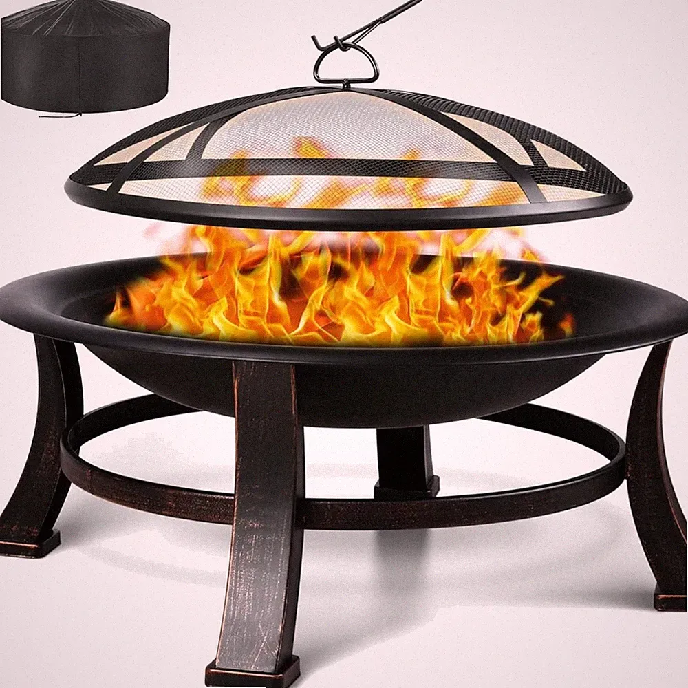 Feuerschale mit Funkenschutz 76x76cm - Sicheres Grillvergnügen im Retro-Look