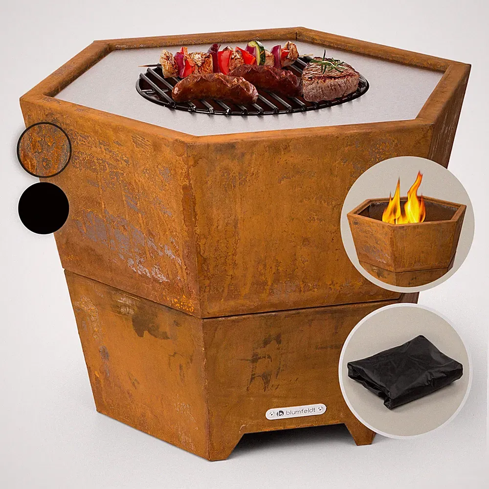 Feuerschale mit Grillrost Feuerkorb 60 cm Feuerstelle mit Standfuß Wetterfeste