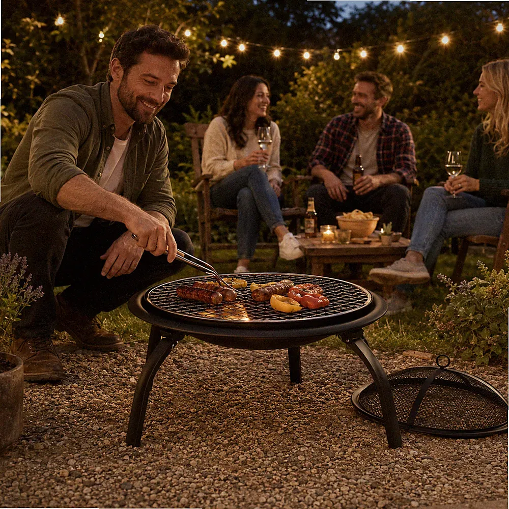 Feuerschale mit Grillrost – vom Flammenspiel zum Gartenbarbecue | Feuerstelle, F