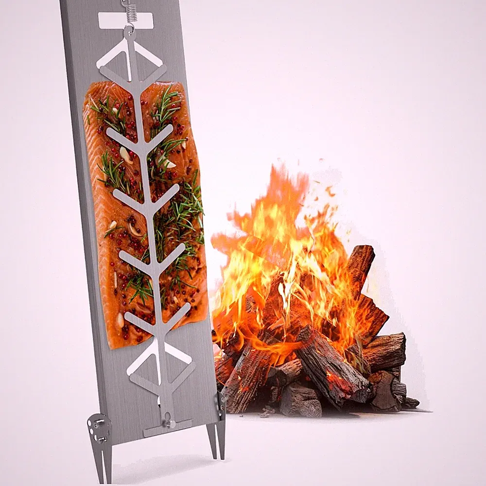 Flammlachsbrett Edelstahl 18cm Grillzubehör für Feuerschale und Kugelgrill