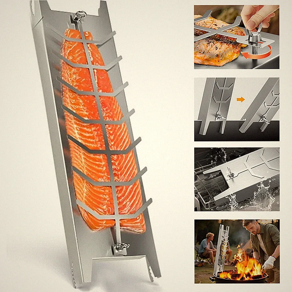 Flammlachsbrett Edelstahl Feuerschale Flammlachsbretter Lachsbrett Halter