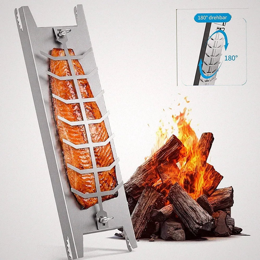 Flammlachsbrett set Edelstahl Buche Feuerschale Flammlachsbretter Lachsbrett