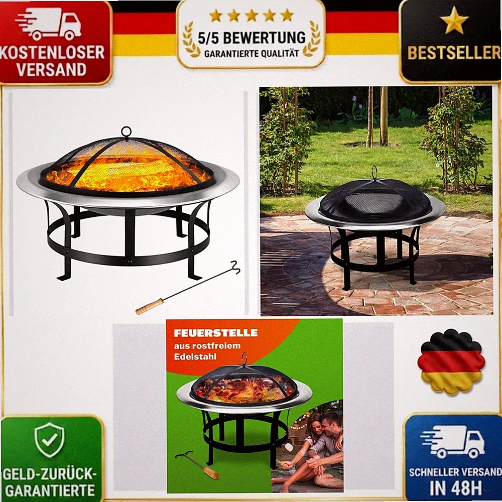 Gardebruk Feuerschale 75 cm Terrassenofen Funkenschutz Schürhaken