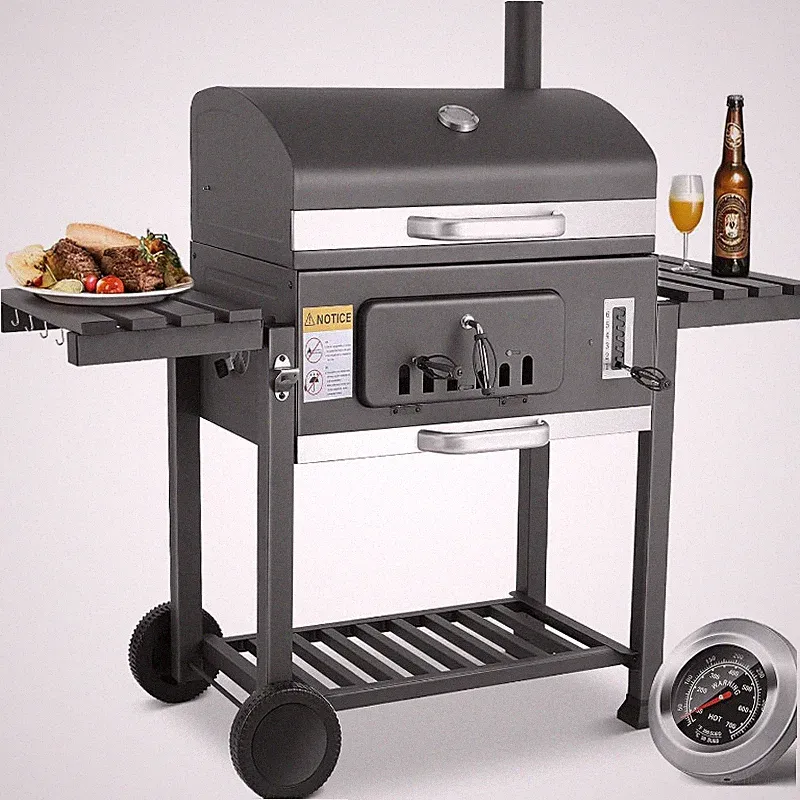 Grillwagen Holzkohlegrill mit Deckel 152x136x60cm Thermometer Smoker Garten