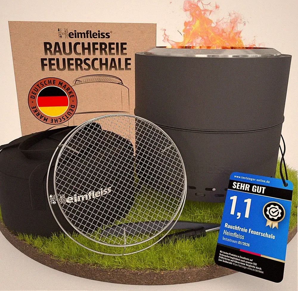 Heimfleiss® Rauchfreie Feuerschale Edelstahl Ø50Cm | Feuerkorb Mit Grillrost | F
