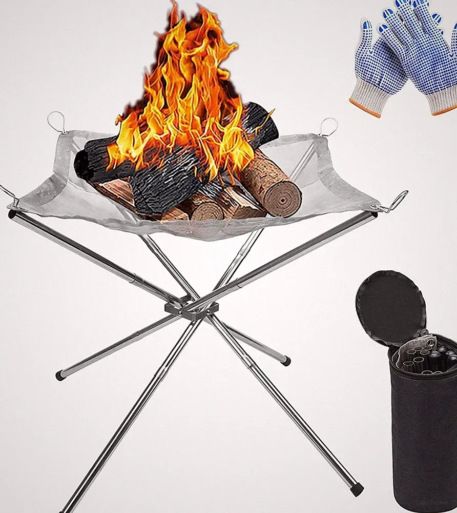 KAHEIGN Tragbare Feuerstelle Edelstahl 42cm Faltbar Grill-Feuerschale Camping