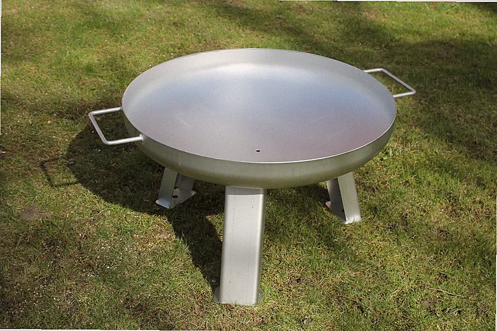 Klöpperboden Edelstahl Feuerschale Ø 60 cm 600 mm inkl. Füße und Griffe 1.4301