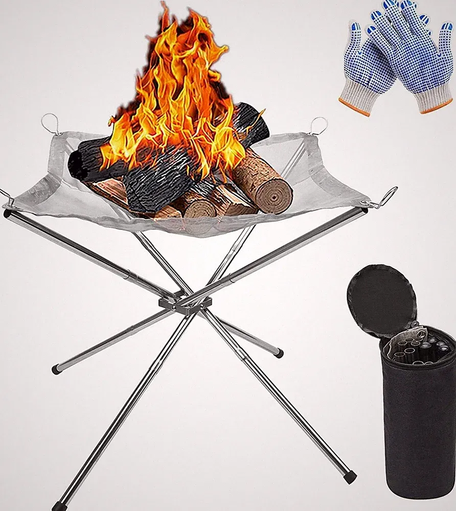 Mobile Feuerstelle 42cm, Faltbar, Grill-Feuerschale, Hitzebeständige Handschuhe