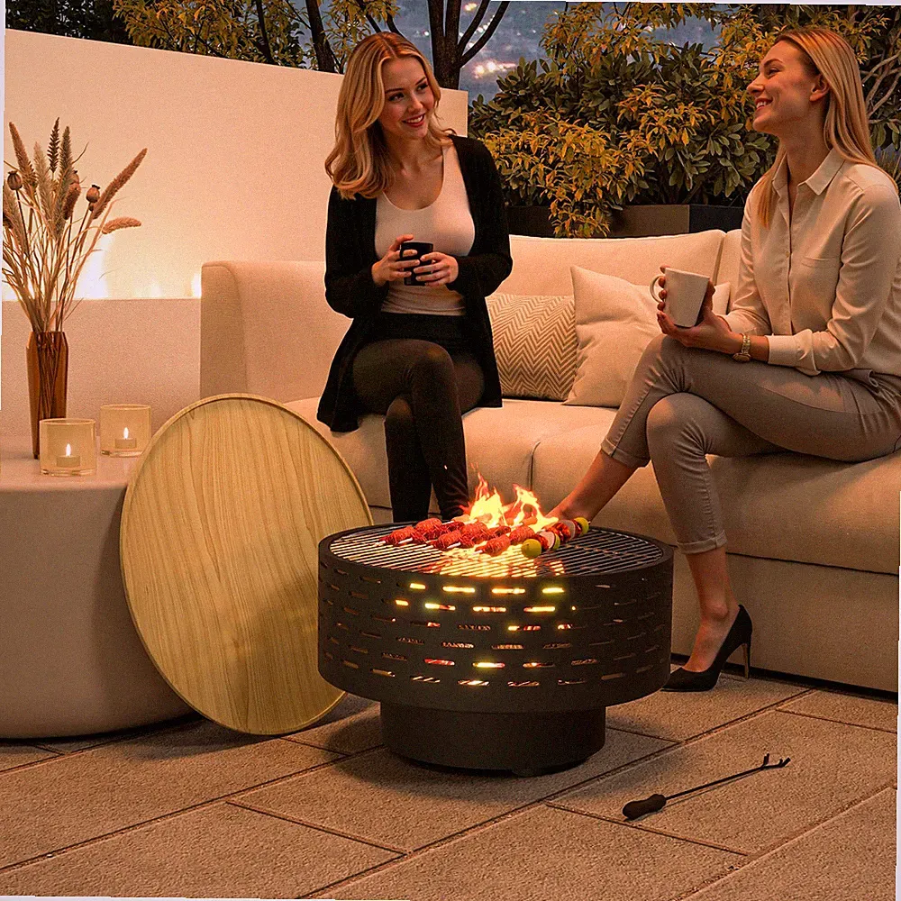 Outsunny 3-in-1 Feuerschale Ø60 x 39cm Feuerstelle mit Edelstahl-Grillrost