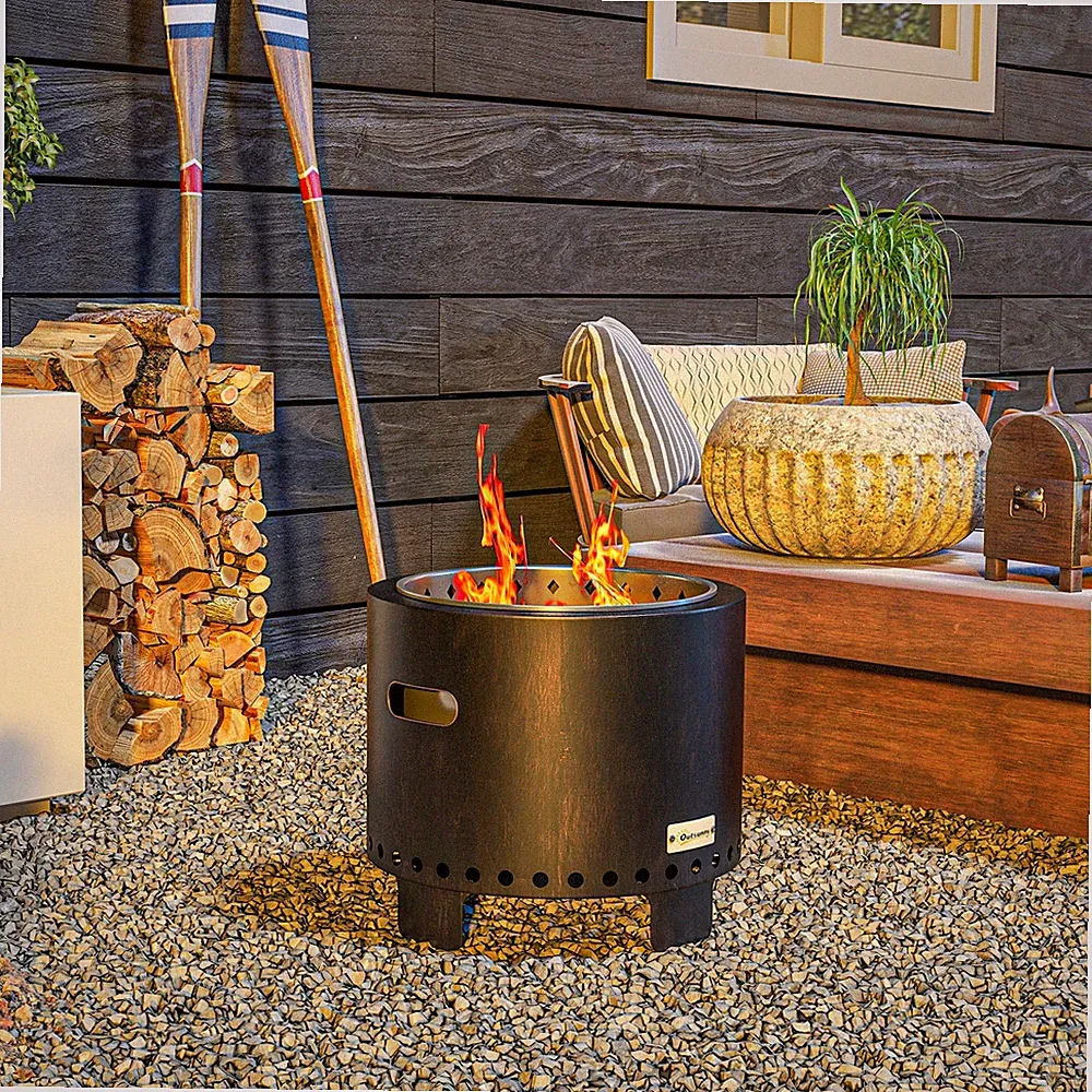 Outsunny Feuerschale rauchfrei Tischfeuer Ø45cm Feuerstelle mit Griff Schürhaken