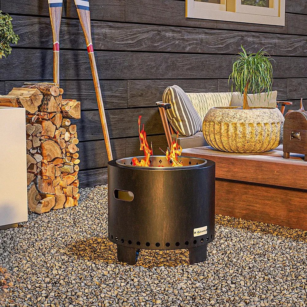 Outsunny Feuerschale rauchfrei Tischfeuer Ø45cm Feuerstelle mit Griff Schürhaken