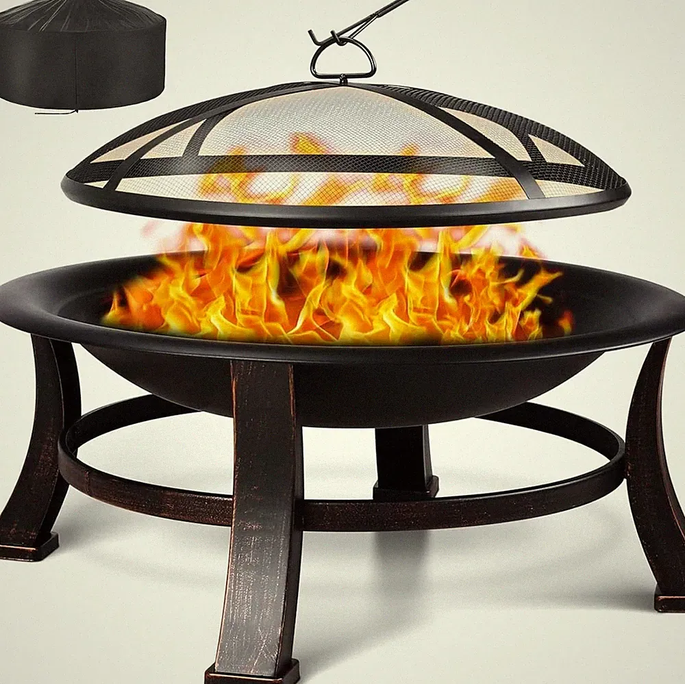 Retro-Look Feuerstelle, Feuerschale Grill, Stabil, 76cm, Schwarz