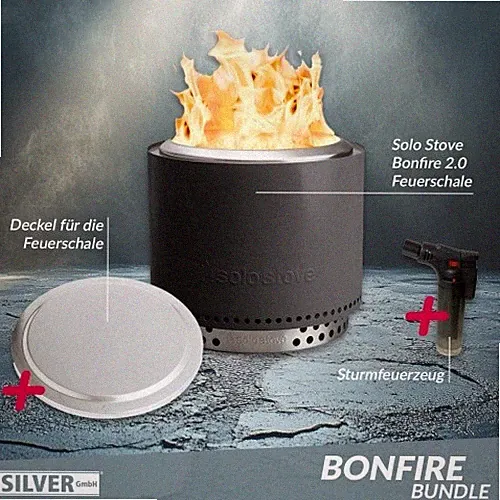 Solo Stove BONFIRE 2.0 Anthrazit mit Stand & Deckel Edelstahl - Feuerschale