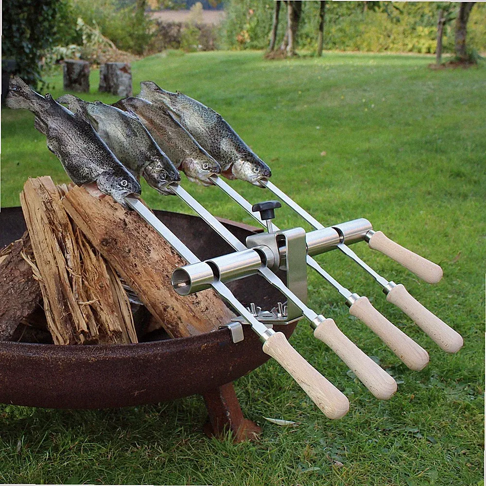 Steckerlfisch Halter Feuerschale 4 Edelstahlspieße Schilling Fischgrilltechnik