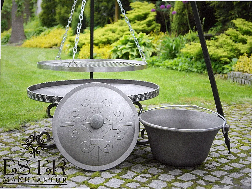 Super Grillset - Schwenkgrill 50 cm INOX Feuerschale 60 cm Gusseienkessel 10,5 l