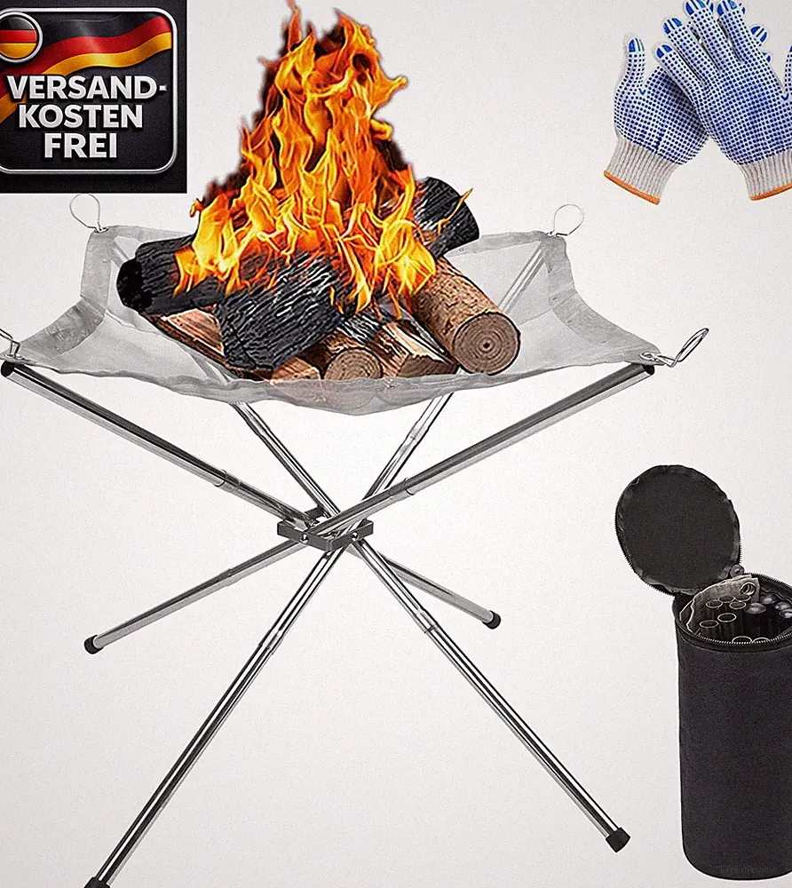 Tragbare Feuerstelle Edelstahl für Camping Garten Picknick mit Tragetasche